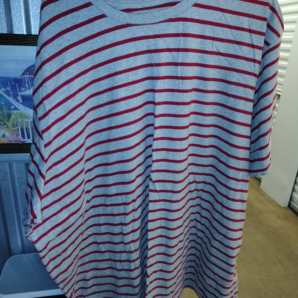 Basic Editions Gray and Red Striped Tee